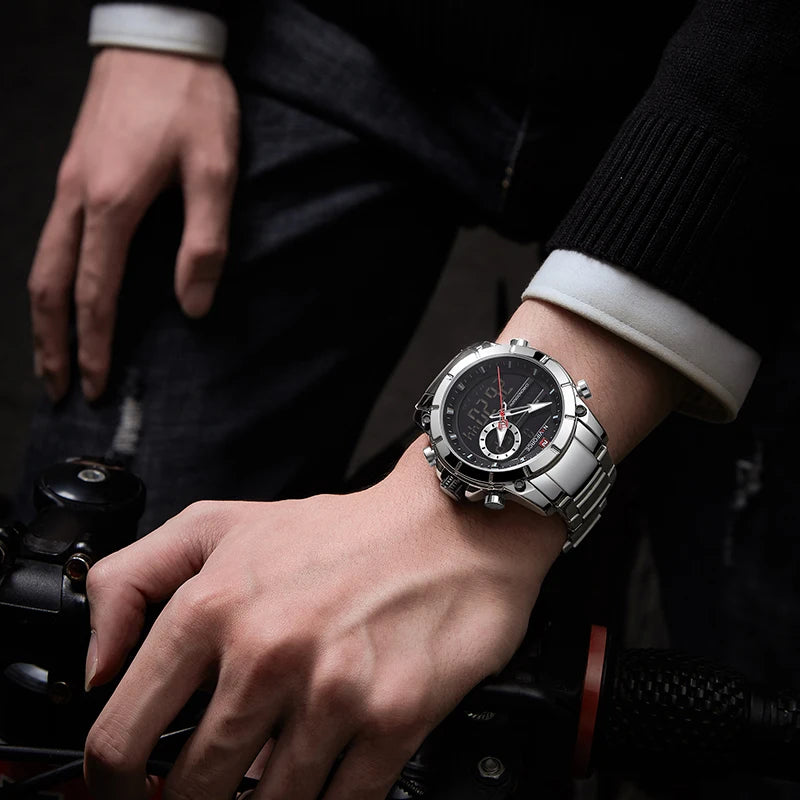 Naviforce Stainless Steel Dual Time Watch