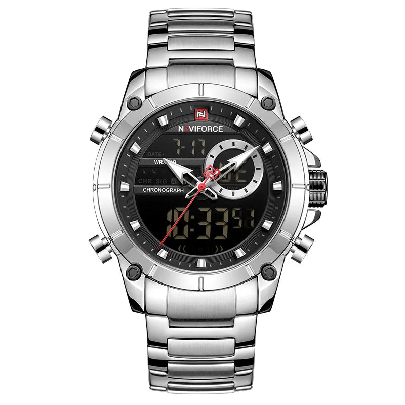 Naviforce Stainless Steel Dual Time Watch
