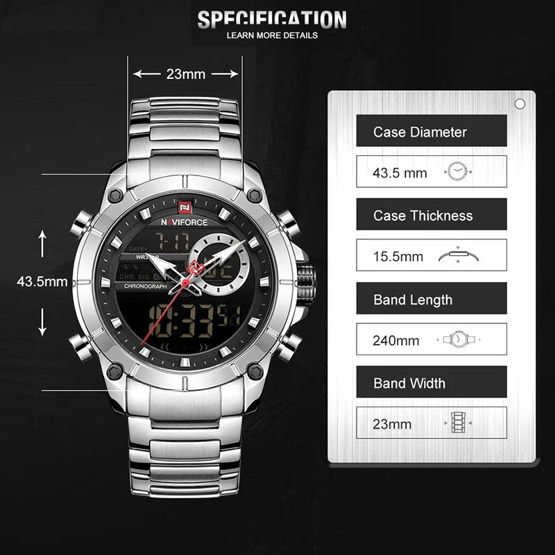 Relógio Naviforce Dual Time Aço Inoxidável