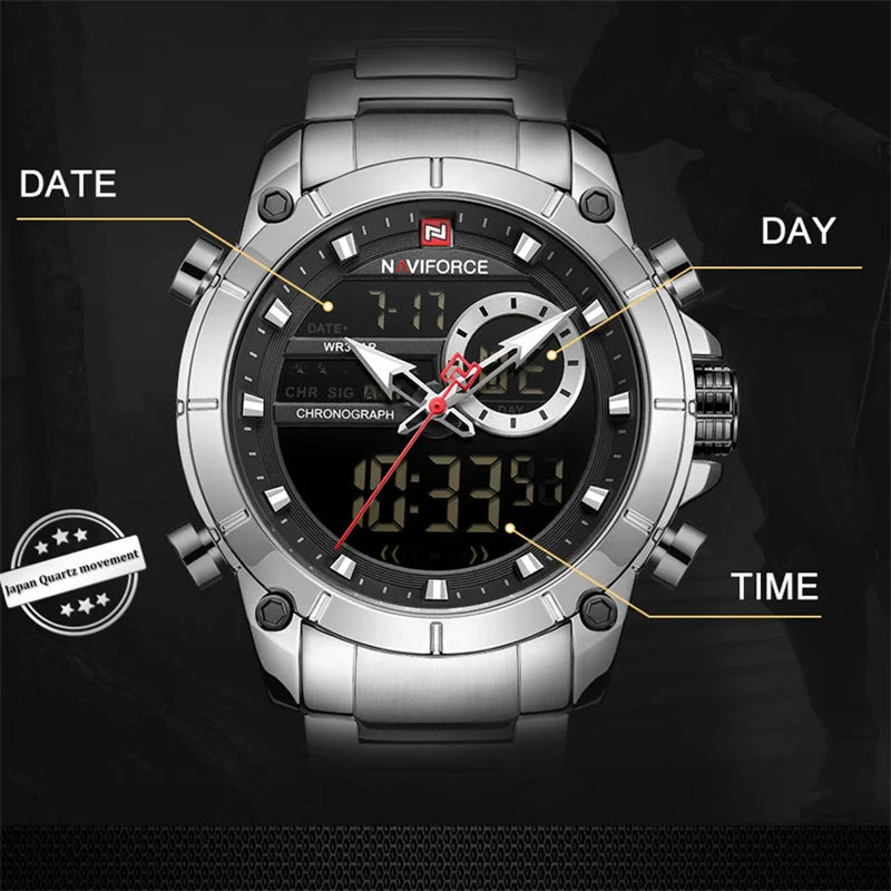 Naviforce Stainless Steel Dual Time Watch